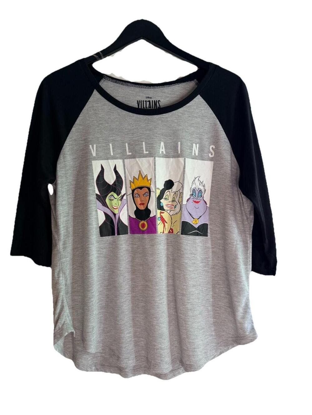 Disney Villains Graphic Raglan Tee XL Maleficent Ursula Evil Queen Cruella